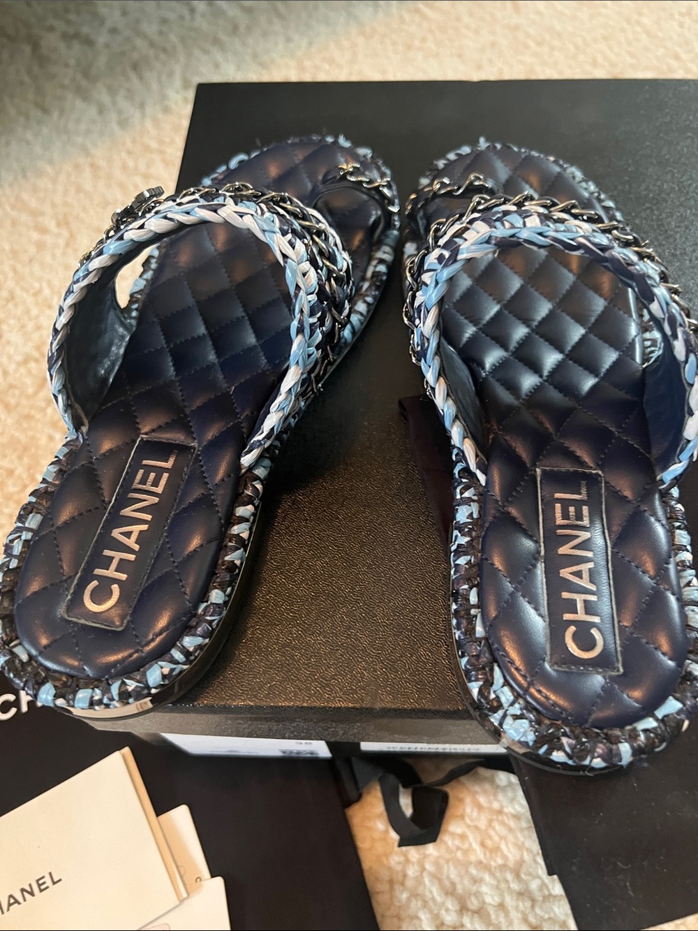 CHANEL rare shades of blue raffia sandal size 38 CC logo details - Picture 2 of 6